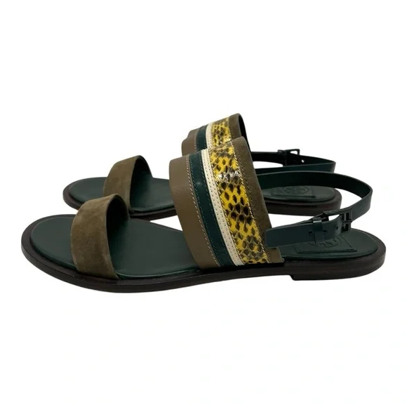 Tory Burch Edina Green Leather Colorblock Slingback Soho Lux Sandals Women’s 8.5 - Picture 2 of 16